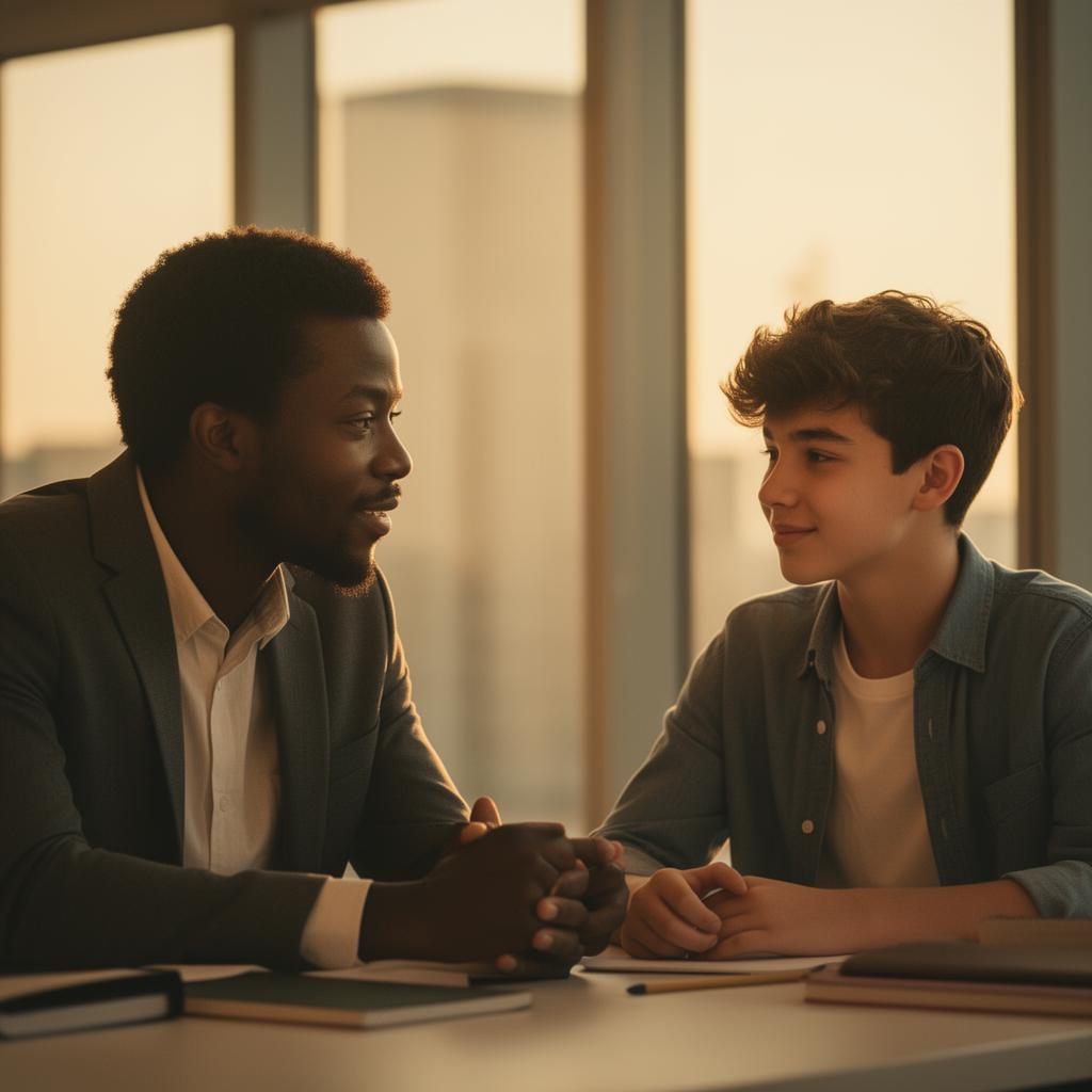 Mentor speaking with a student